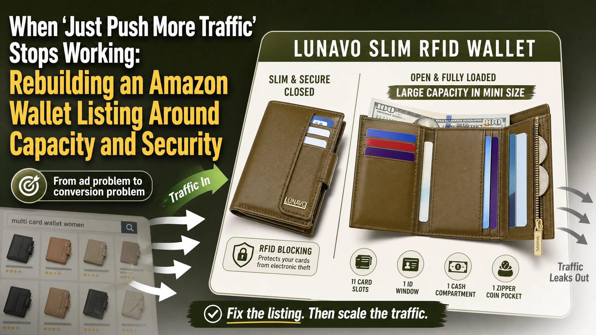 When “Just Push More Traffic” Stops Working: Rebuilding an Amazon Wallet Listing Around Capacity and Security