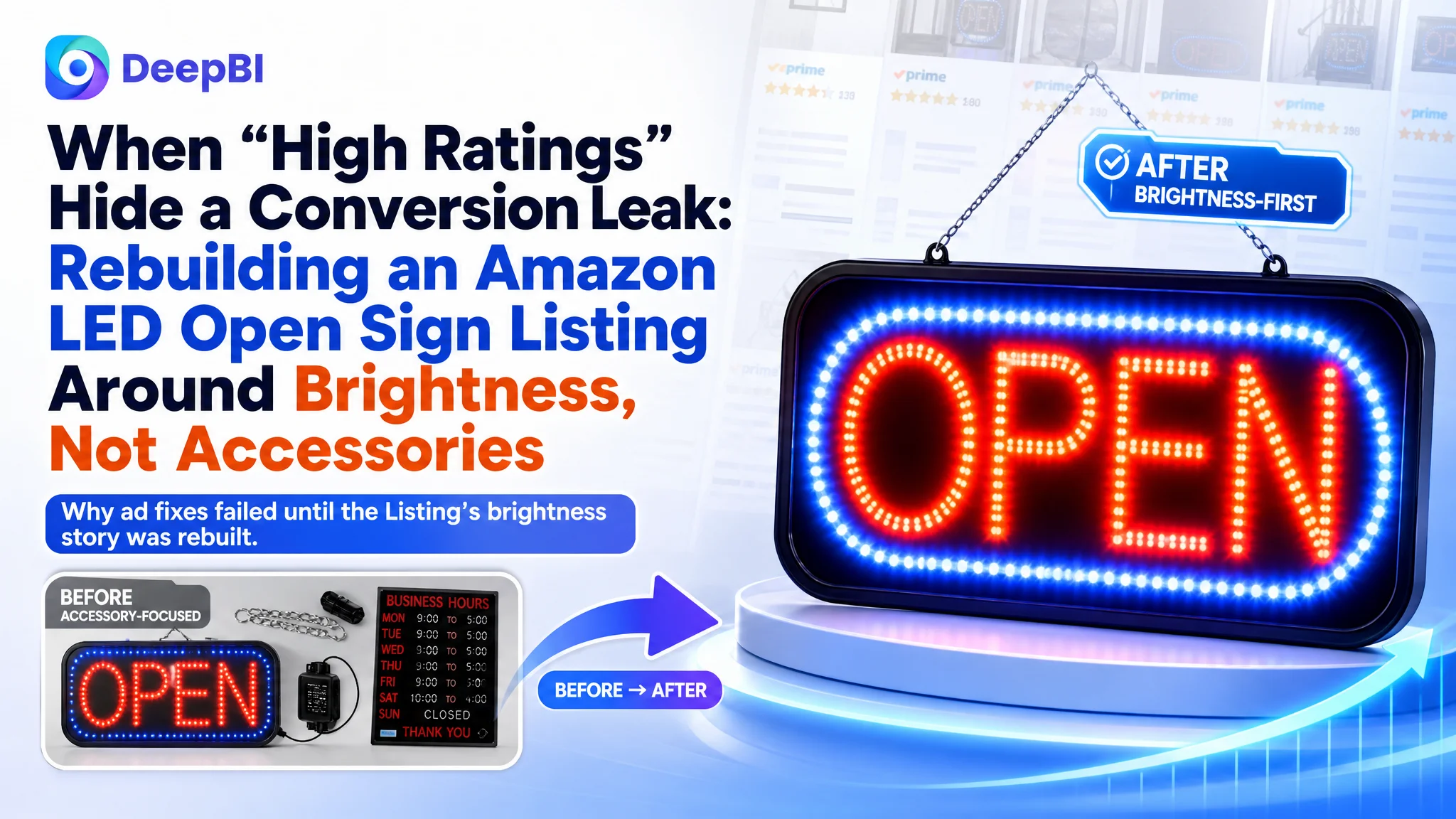 When “High Ratings” Hide a Conversion Leak: Rebuilding an Amazon LED Open Sign Listing Around Brightness, Not Accessories
