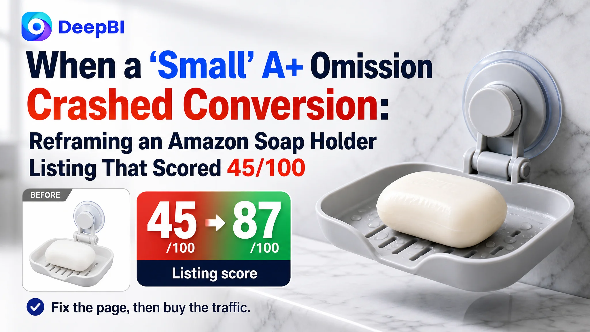 When a “Small” A+ Omission Crashed Conversion: Reframing an Amazon Soap Holder Listing That Scored 45/100