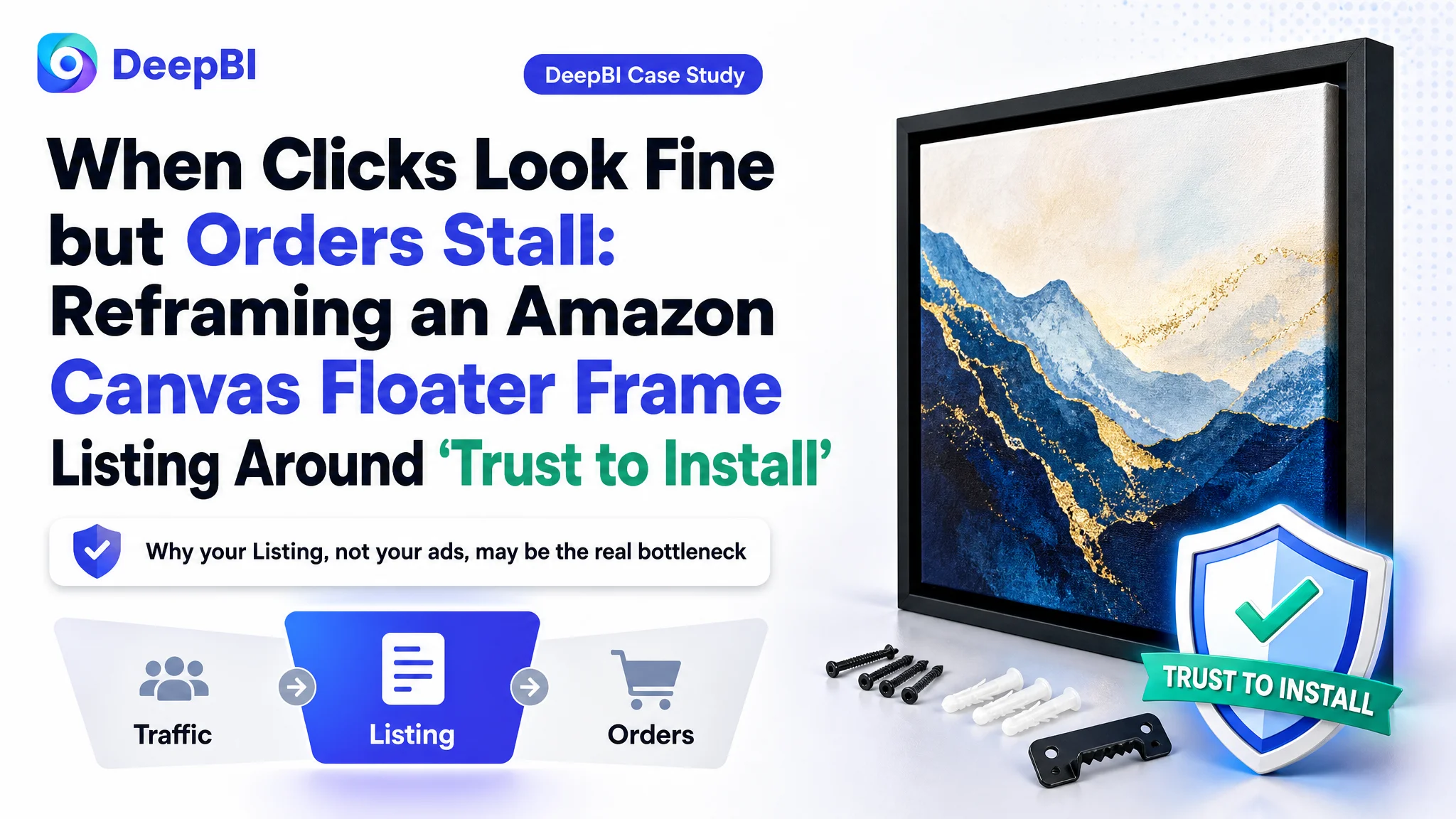 When Clicks Look Fine but Orders Stall: Reframing an Amazon Canvas Floater Frame Listing Around “Trust to Install”