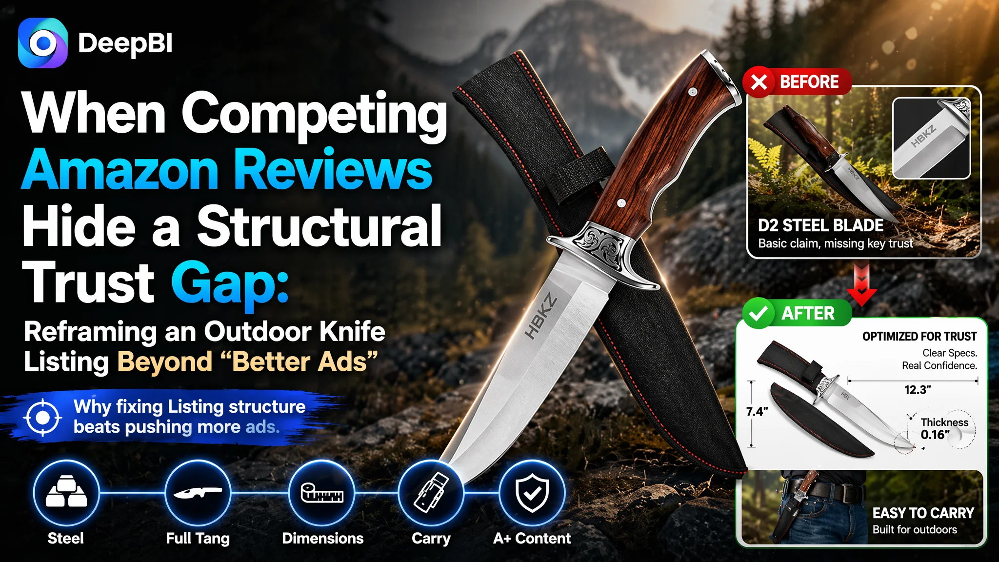 When Competing Amazon Reviews Hide a Structural Trust Gap: Reframing an Outdoor Knife Listing Beyond “Better Ads”