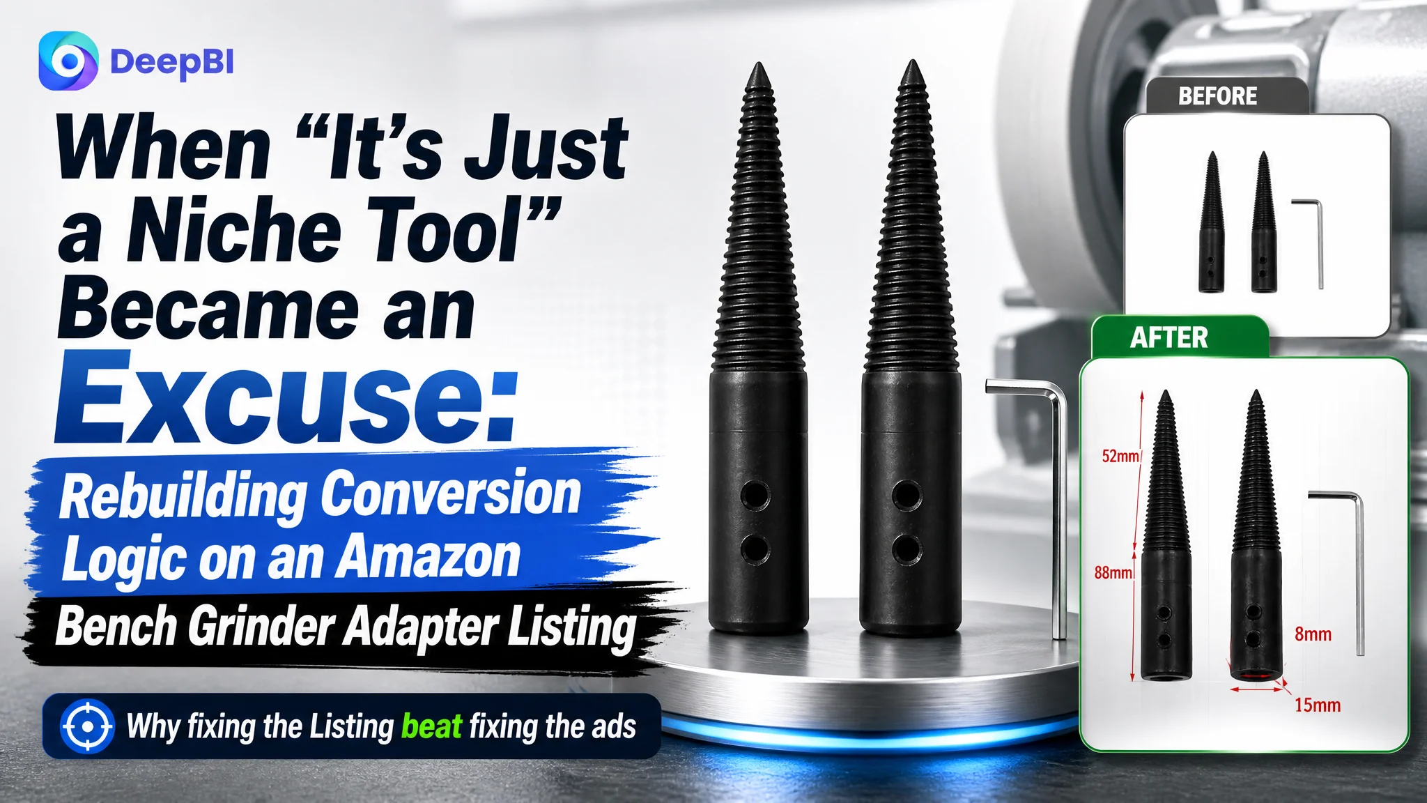 When “It’s Just a Niche Tool” Became an Excuse: Rebuilding Conversion Logic on an Amazon Bench Grinder Adapter Listing