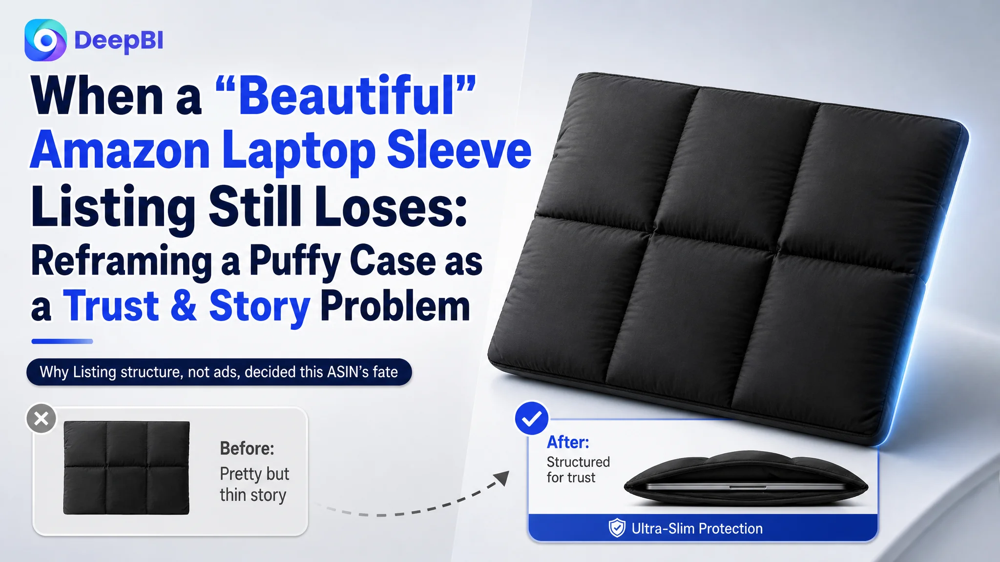 When a “Beautiful” Amazon Laptop Sleeve Listing Still Loses: Reframing a Puffy Case as a Trust & Story Problem