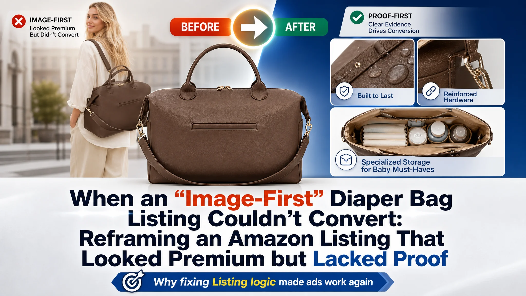 When an “Image-First” Diaper Bag Listing Couldn’t Convert: Reframing an Amazon Listing That Looked Premium but Lacked Proof