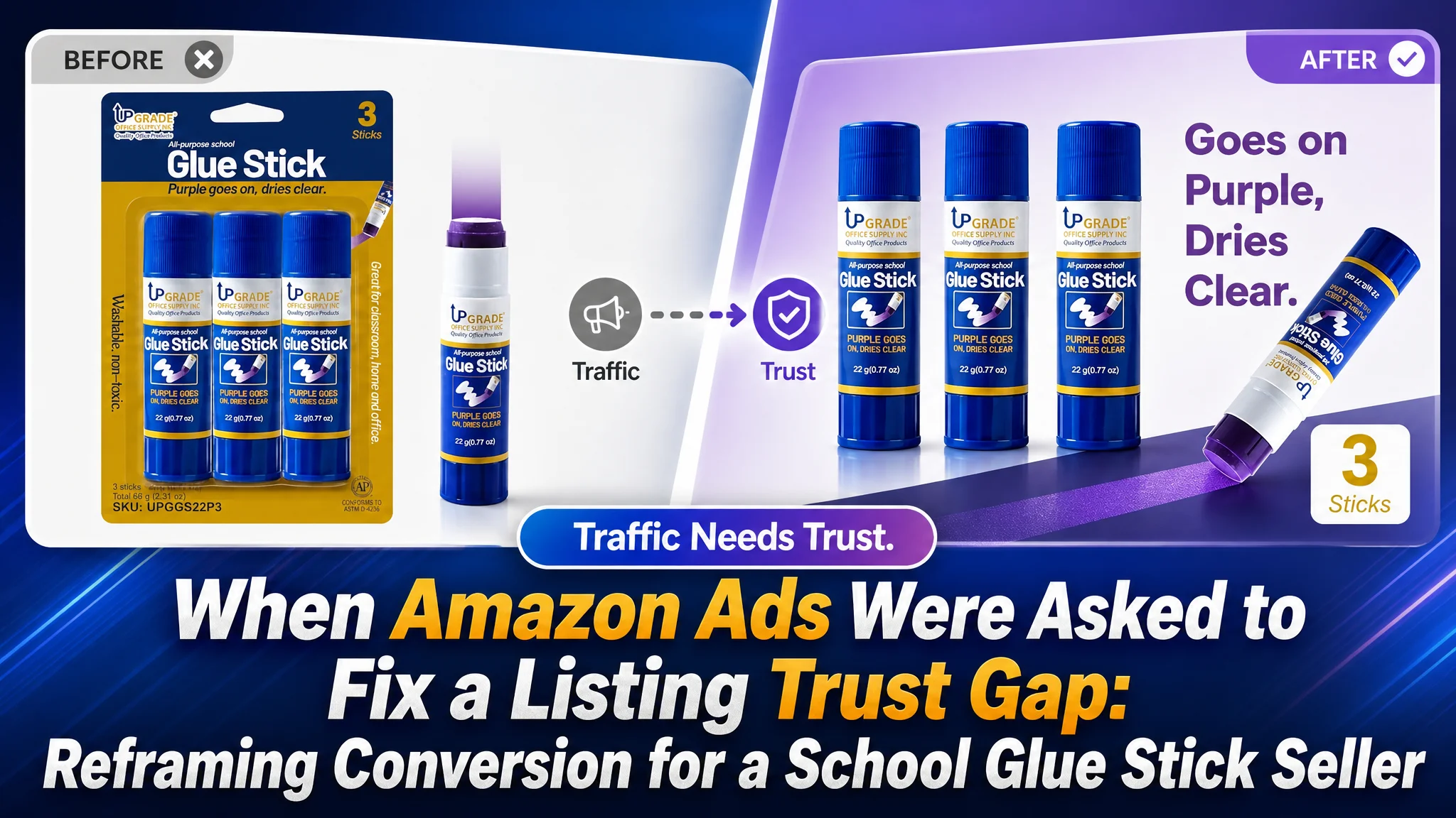 When Amazon Ads Were Asked to Fix a Listing Trust Gap: Reframing Conversion for a School Glue Stick Seller