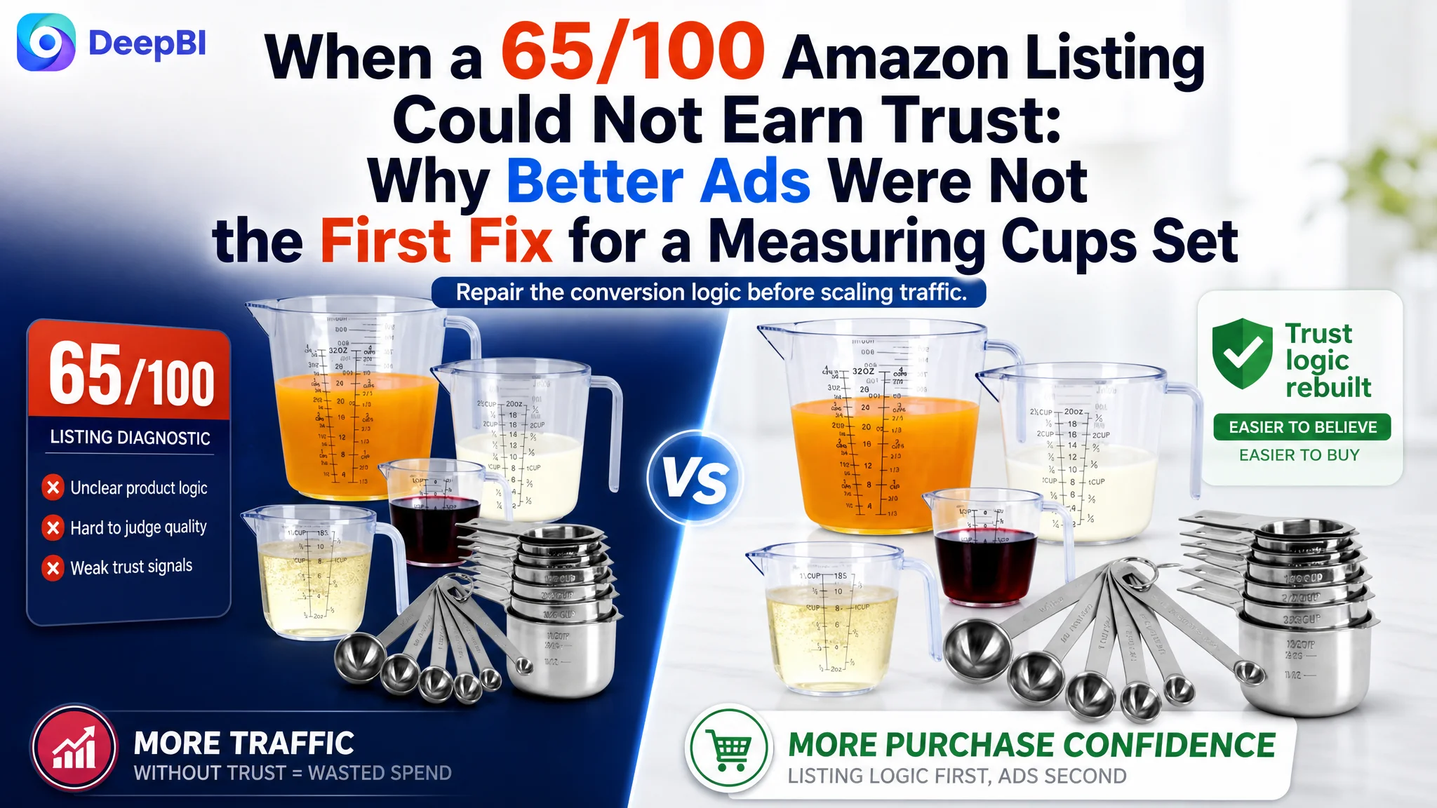 When a 65/100 Amazon Listing Could Not Earn Trust: Why Better Ads Were Not the First Fix for a Measuring Cups Set
