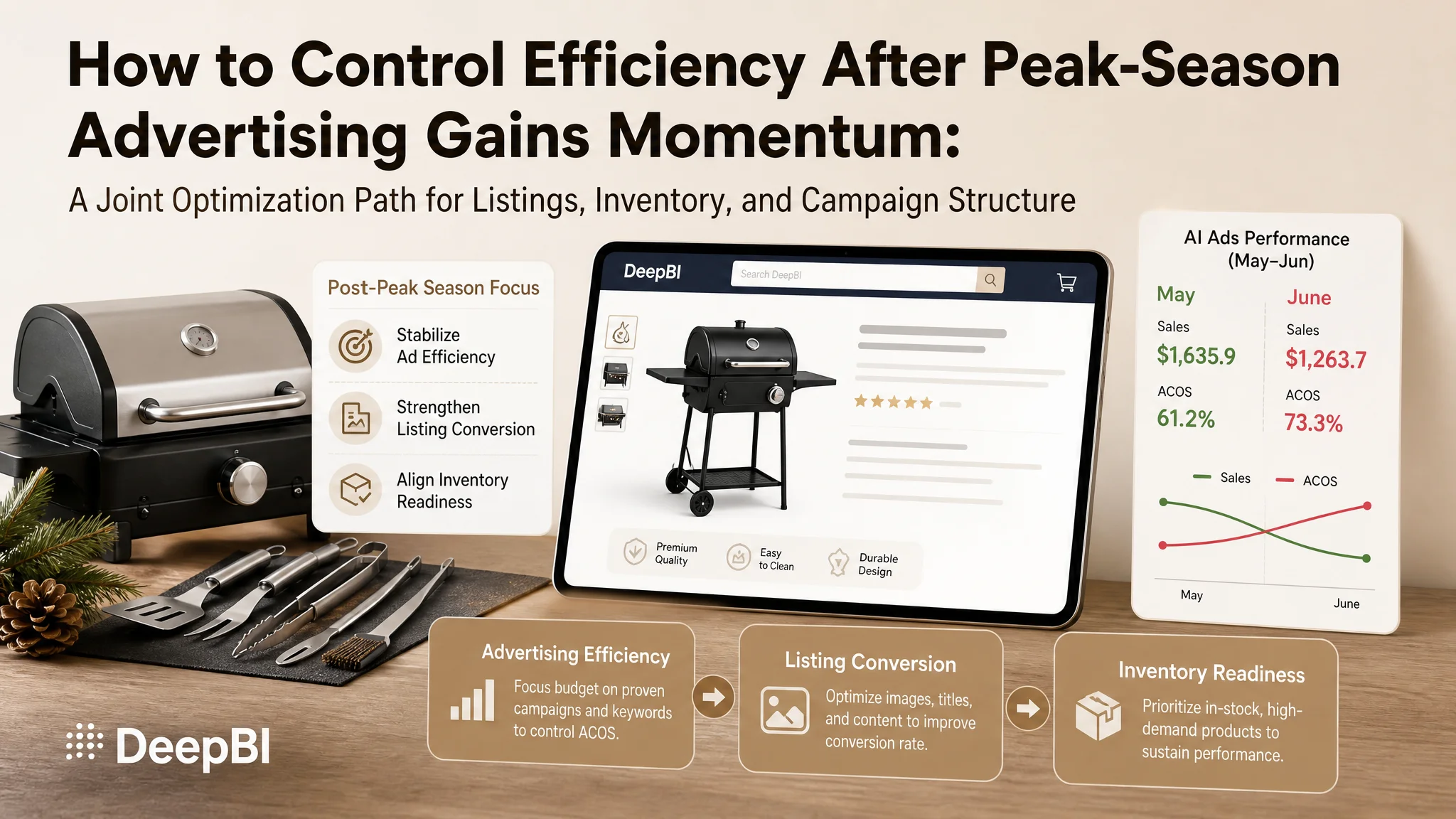 How to Control Amazon Advertising Efficiency After Peak-Season Growth: Joint Optimization of Listings, Inventory, and Campaign Structure