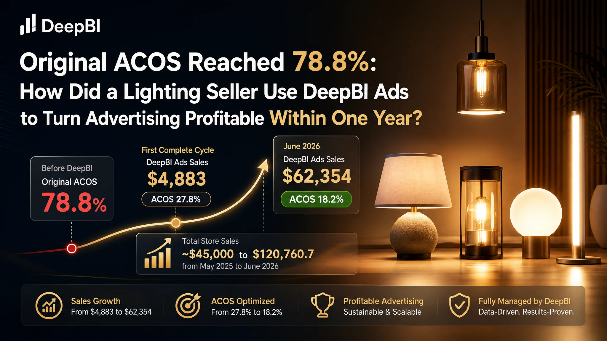 How to Reduce High Amazon ACOS: A Lighting Seller Used DeepBI Ads to Improve ACOS from 78.8% to 18.2% in One Year