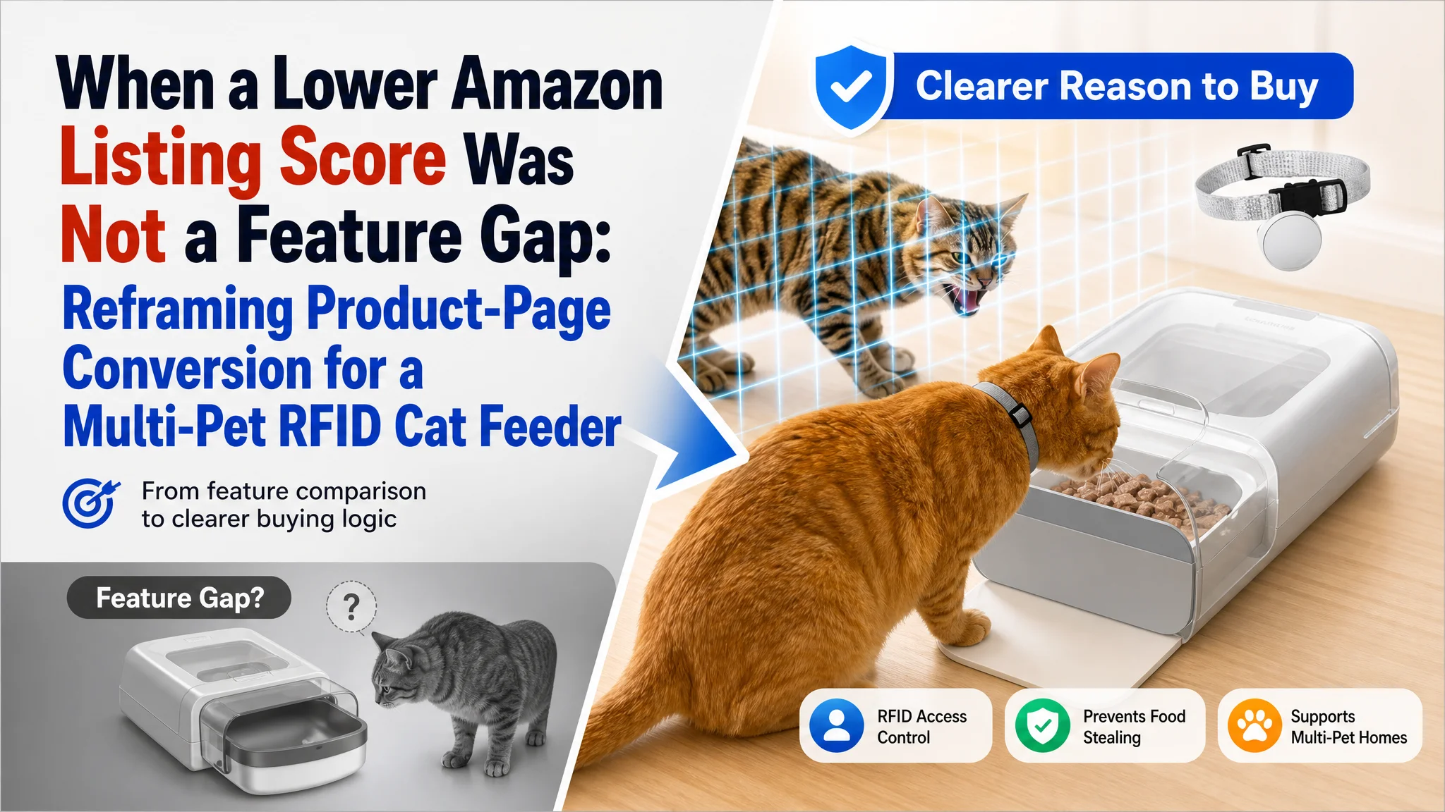 When a Lower Amazon Listing Score Was Not a Feature Gap: Reframing Product-Page Conversion for a Multi-Pet RFID Cat Feeder