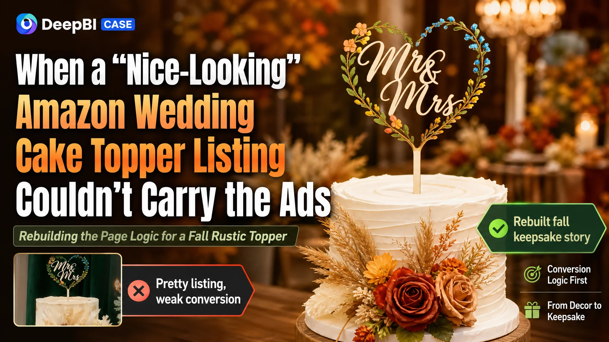 When a “Nice-Looking” Amazon Wedding Cake Topper Listing Couldn’t Carry the Ads: Rebuilding the Page Logic for a Fall Rustic Topper