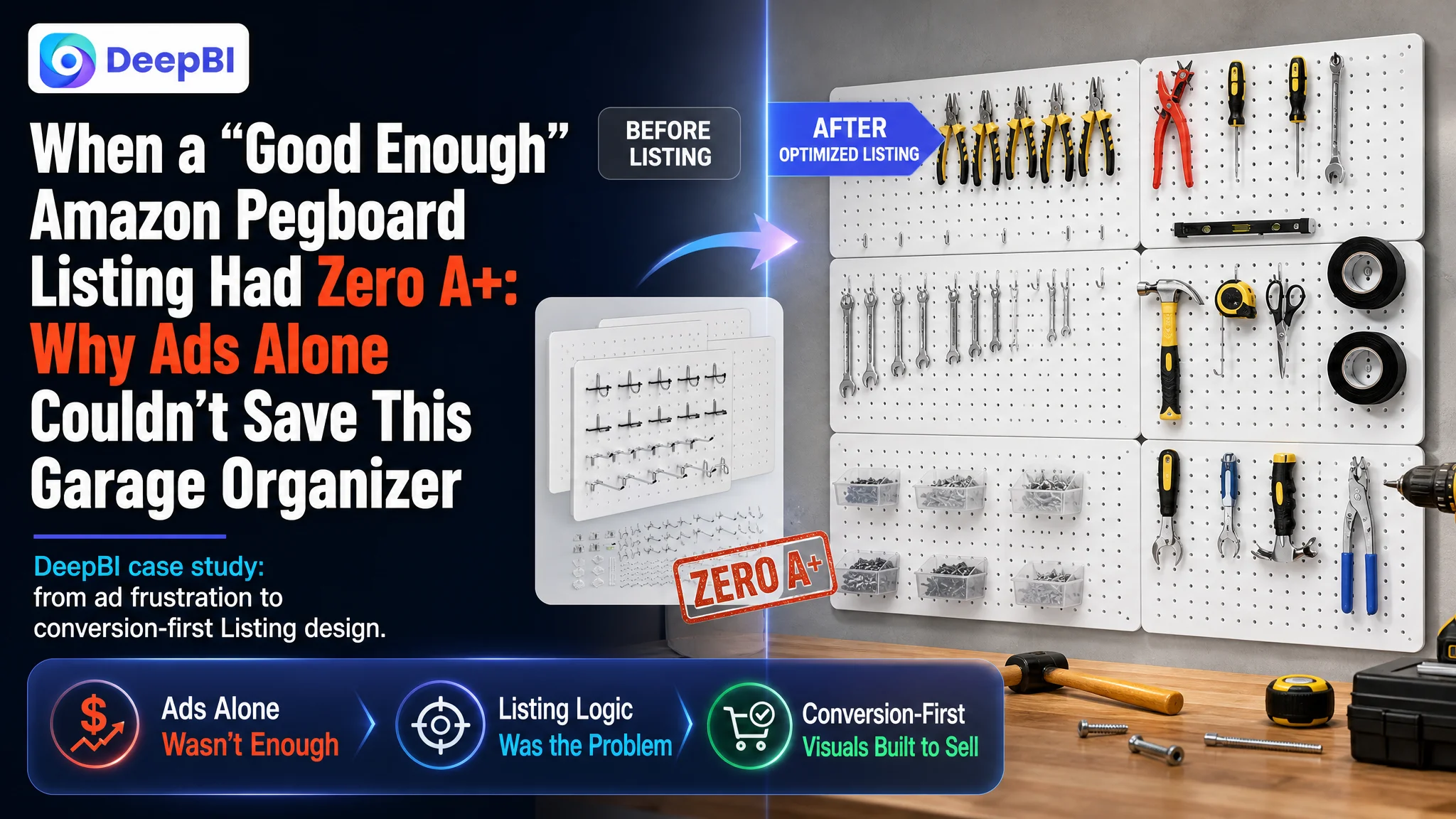 When a “Good Enough” Amazon Pegboard Listing Had Zero A+: Why Ads Alone Couldn’t Save This Garage Organizer